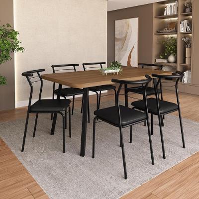 Conjunto de Jantar Ceci 6 Lugares Tampo MDP Cadeiras em Tecidos Premium Preto 160CM Móveis Carraro