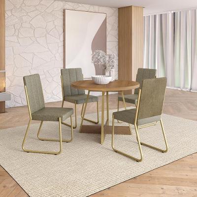 Conjunto de Jantar Melissa 4 Lugares Tampo em MDF com Tecido Premium Dourado 99CM Móveis Carraro