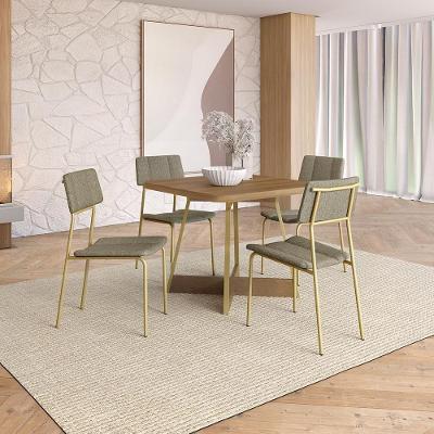 Conjunto de Jantar Fontana 4 Lugares Tampo MDP Estrutura Aço Dourado 90CM Móveis Carraro