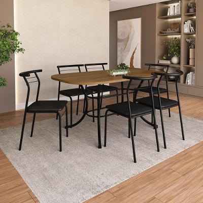 Conjunto de Jantar Houston 6 Lugares Tampo MDP com Cadeiras em Aço Preto 160CM Móveis Carraro