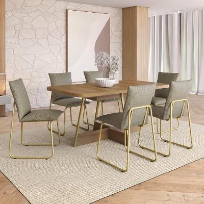 Conjunto de Jantar Chloe 6 Lugares Tampo em MDP com Estrutura em Aço Carvalho Dourado 160CM Móveis