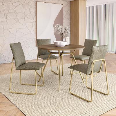 Conjunto de Sala de Jantar Nala 4 Lugares Tampo MDP Estrutura em Aço Dourado 98.5CM Móveis Carraro