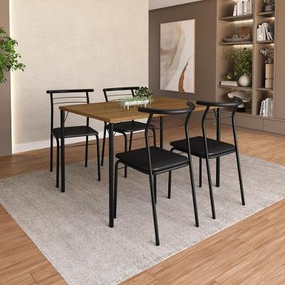 Conjunto de Sala de Jantar Noronha 4 Lugares Tampo MDP Estrutura em Aço Preto 120CM Móveis Carraro