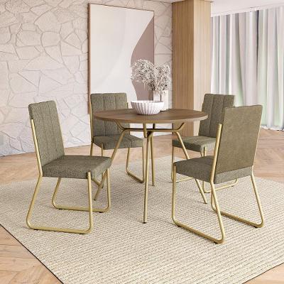 Conjunto de Sala de Jantar Argelia 4 Lugares Tampo em MDP com Estrutura em Aço Dourado 98.5CM Móveis