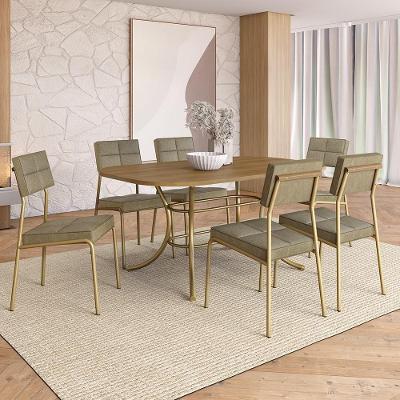 Conjunto de Jantar Benim 6 Lugares Tampo MDP com Estrutura Aço Dourado 160CM Móveis Carraro