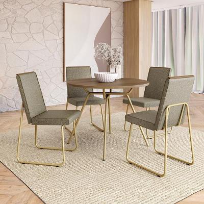 Conjunto de Sala de Jantar Andorra 4 Lugares Tampo MDP Estrutura em Aço Dourado 98.5CM Móveis