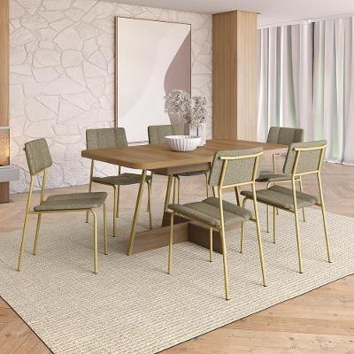 Conjunto de Jantar Los Angeles 6 Lugares Tampo MDP com Estrutura em Aço Dourado 160CM Móveis Carraro