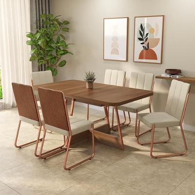 Conjunto de Jantar Vivera 6 Lugares Tampo MDP Cadeiras Couro Sintético Rosê 160CM Móveis Carraro