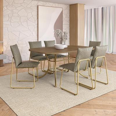 Conjunto de Jantar Concept 6 Lugares Tampo MDP com Estrutura em Aço Dourado 160CM Móveis Carraro