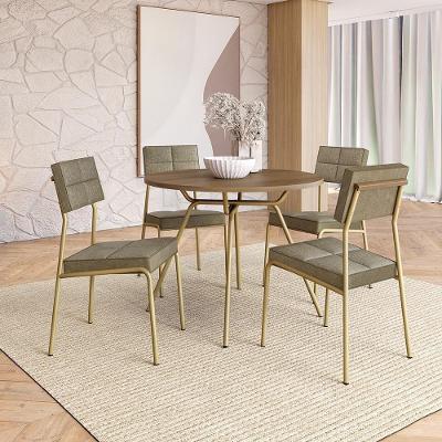 Conjunto Sala de Jantar Ilha Bella 4 Lugares Tampo MDP Estrutura Aço Dourado 98.5CM Móveis Carraro