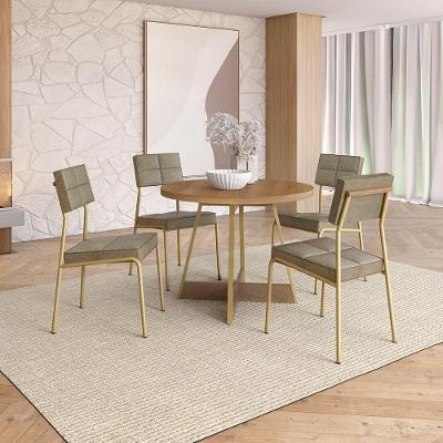 Conjunto de Jantar Nairobi 4 Lugares Tampo MDP Base Aço Dourado 99CM Móveis Carraro