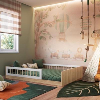Cama Montessoriana Casal Affetto Aveiro com Grade MDF-MDP Amadeirado Completa Móveis