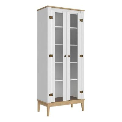 Cristaleira MB 1019 2 Portas MDP 75CM Branco Mel Linha Colonial Puxador Ouro Velho Movelbento