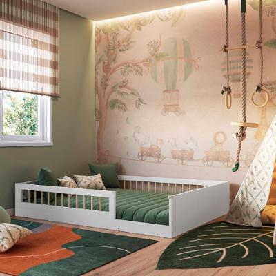 Cama Montessoriana Casal Affetto com Grade MDP Branco Completa Móveis 194CM