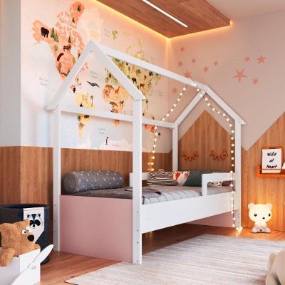 Cama Infantil Montessoriana CCM010BCRS com Grade MDP Branco e Rosa Completa Móveis