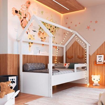 Cama Infantil Montessoriana CCM010BCBC com Grade MDP Branco Completa Móveis