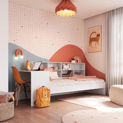 Cama Infanto Juvenil com Escrivaninha e Estante MDP Branco Completa Móveis 239CM