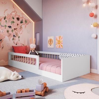 Cama Infantil Montessoriana Affetto com Grade MDP Branco Completa Móveis 194CM Solteiro