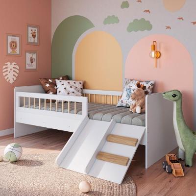 Cama Infantil Montessoriana AFT010BCBC com Escorregador MDP Branco Completa Móveis