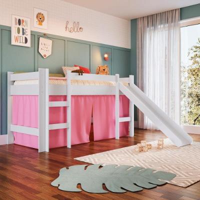 Cama Infantil Elevada BB1000BCRS com Escorregador MDP Branco Completa Móveis