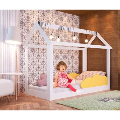Cama Infantil Montessoriana By401 com Nuvem Amarela MDP Branco Completa Móveis