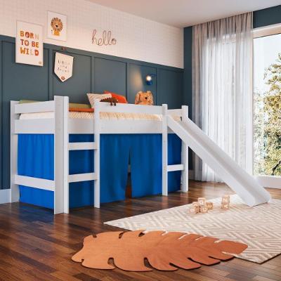 Cama Infantil Elevada BB1000BCAZ com Escorregador MDP Branco Completa Móveis 202CM Solteiro