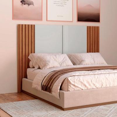 Cabeceira Solteiro Basic na Parede MDF Estofada Off White Freijó Dalla Costa Móveis