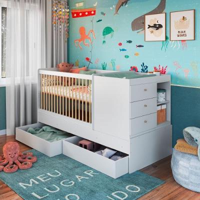 Berço Cama com Cômoda e Gavetões BB024BCBC MDP Branco Completa Móveis