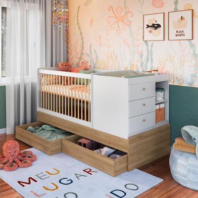Berço Cama Multifuncional com Cômoda e Gavetões Aveiro MDP Branco Completa Móveis
