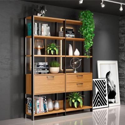 Estante E92JPF Moderno 3 Prateleiras 3 Nichos 2 Gavetas MDF Freijó-Preto Fosco Dalla Costa