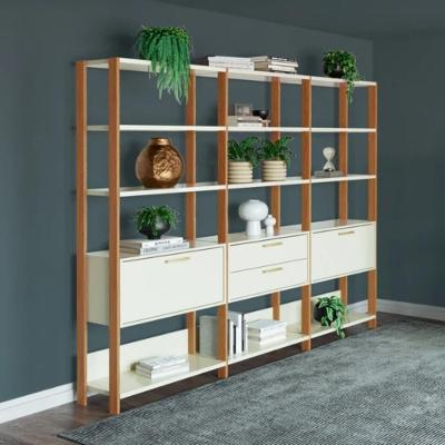 Estante E93WJG 2 Portas 2 Gavetas 4 Prateleiras MDF 32CM Off White Freijó Dalla Costa