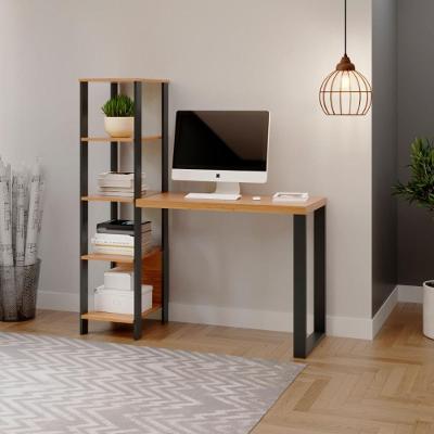 Escrivaninha Retangular F29JPF Outros 5 Prateleiras MDF 122.5CM Freijó com Preto Dalla Costa Móveis