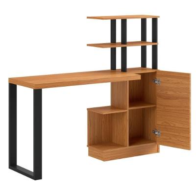 Escrivaninha Retangular F17JPF Moderno 5 Prateleiras MDF 135CM Freijó Preto Dalla Costa Móveis