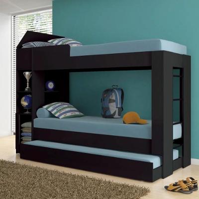 Treliche Solteiro CM-15 com Cama Auxiliar MDP-MDP Preto Ditália Móveis