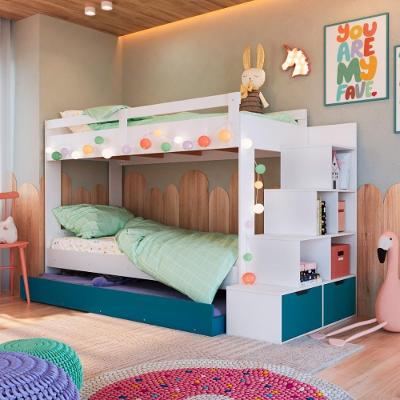 Treliche Infantil BI005BCAS com Escada Lateral MDP Branco e Azul Completa Móveis 2 Gavetas Cama