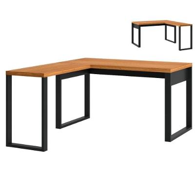 Mesa de Canto em l F22JPF Industrial sem Gavetas MDF Freijó e Preto Fosco Dalla Costa Móveis