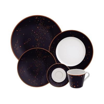 Aparelho de Jantar Valentina 20 Peças Porcelana Decorada para Uso Diário Preto