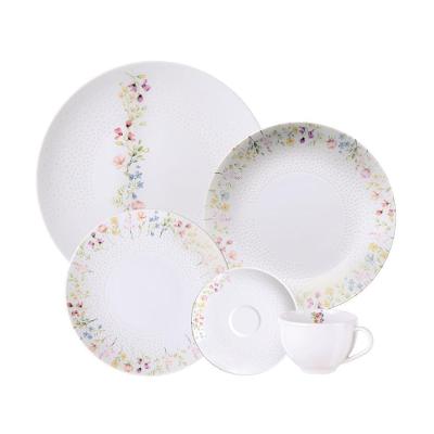Aparelho de Jantar Artemis 30 Peças Porcelana Decorada Estampado Floral para Uso Diário Branco