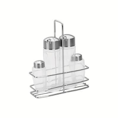 Galheteiro Ciclo em Vidro e Aço Inox com Tampa Corta-Gotas para Mesa Transparente Tramontina 4 PEÇAS