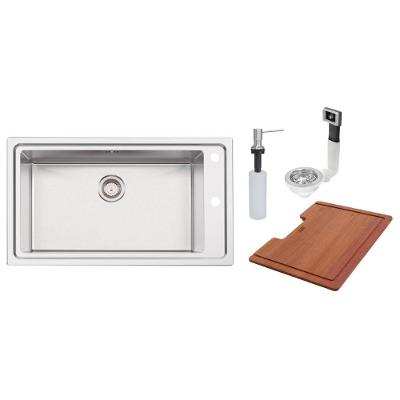 Cuba de Sobrepor Square Retangular Aço Inox Acabamento Acetinado com Tábua e Dosador Inox Tramontina
