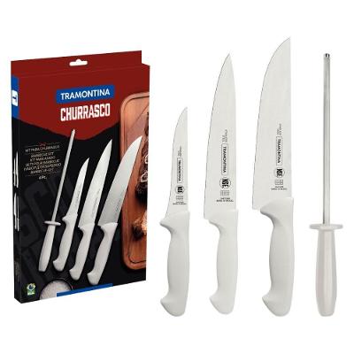 Jogo de Facas para Churrasco Aço Inox Polipropileno com Chaira 4 Peças Branco Tramontina