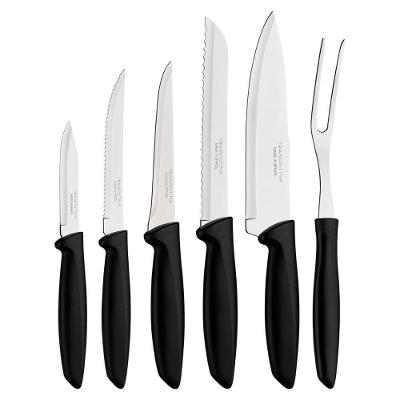 Jogo de Facas Plenus com Lâminas em Aço Inox e Cabos de Polipropileno Preto 6 Peças para Cozinha