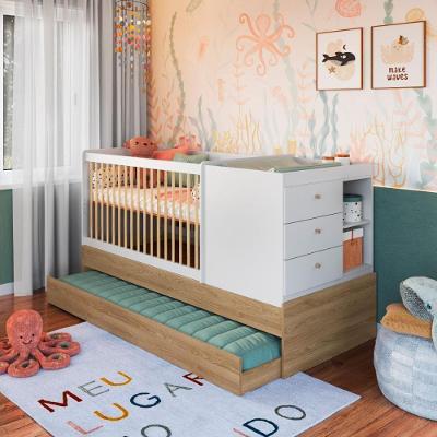 Berço Multifuncional com Cômoda e Cama Auxiliar Aveiro MDP Branco Completa Móveis