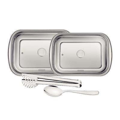 Kit para Assar e Servir Cosmos em Aço Inox com Tampa de Vidro 4 Peças Mesa Farta com Elegância