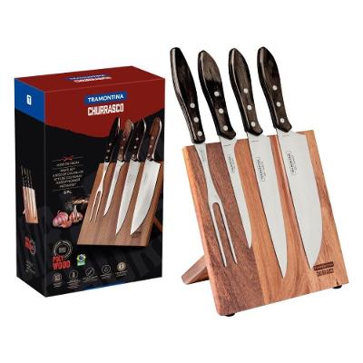 Jogo para Churrasco em Aço Inox com Cabos em Madeira Polywood Castanho para Cozinha Tramontina 5