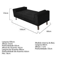 Recamier Baú Félix Solteiro 100cm Suede Preto - 2