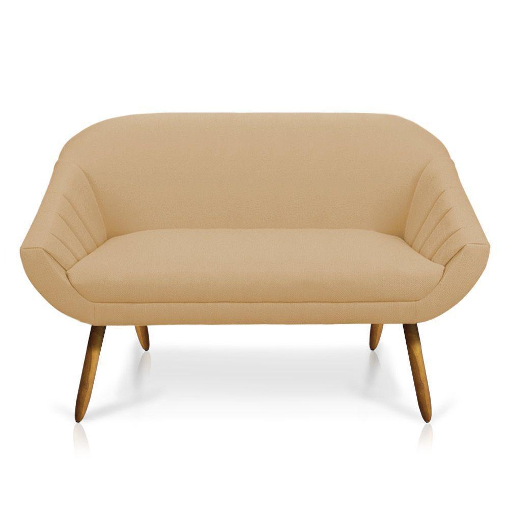 Namoradeira Giovana 02 Lugares Linho Pés Palito Castanho A27 Areia - 1