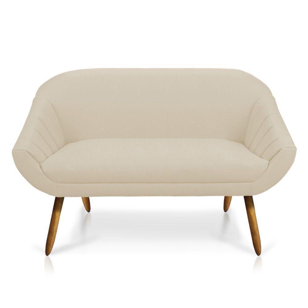 Namoradeira Giovana 02 Lugares Linho Grosso Bege A19 Pés Palito Castanho - 1