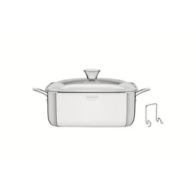 Caçarola Tramontina Grano Quadrada Aço Inox com Revestimento Inox 4L Suporte para Tampa de Vidro