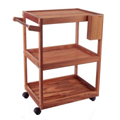 Carro de Apoio Tramontina com Cepo em Madeira Teca FSC 68X50cm para Eventos e Churrascos Amêndoa